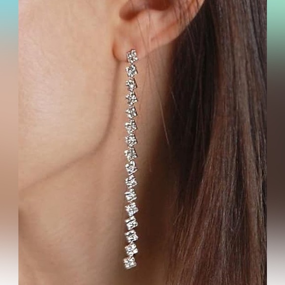 Simulated Diamond Long Dangle Earrings for Women - Cubic Zirconia - Picture 2 of 4
